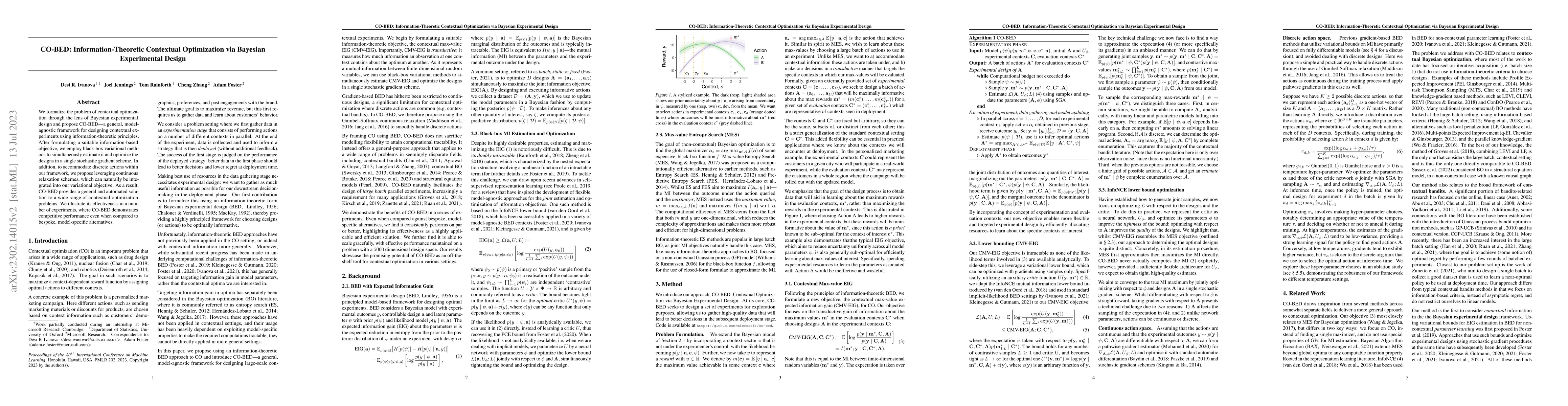 Thumbnail for CO-BED: Information-Theoretic Contextual Optimization via Bayesian
  Experimental Design