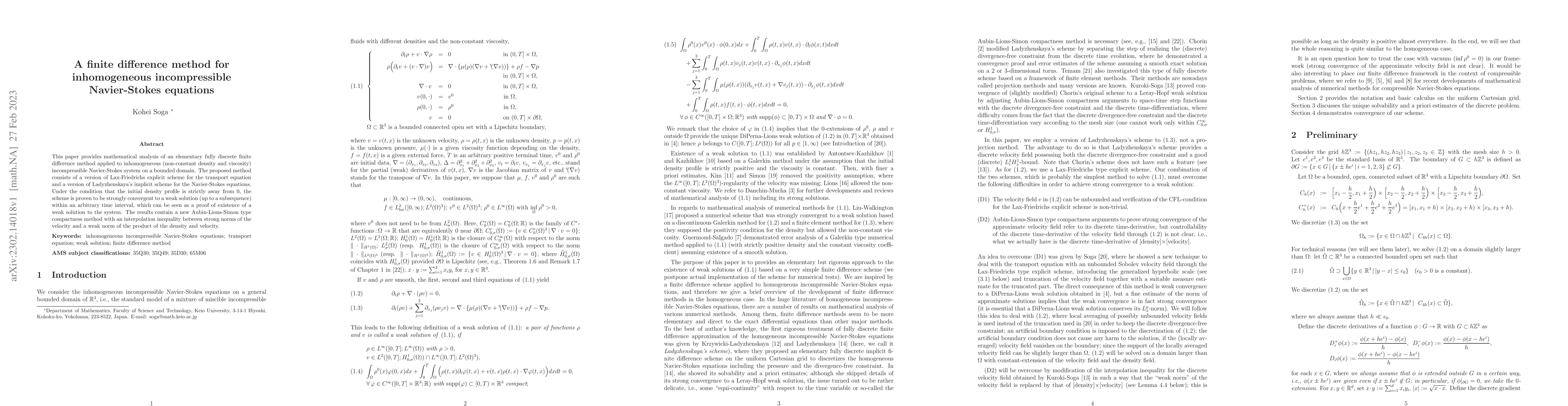 Thumbnail for A finite difference method for inhomogeneous incompressible
  Navier-Stokes equations