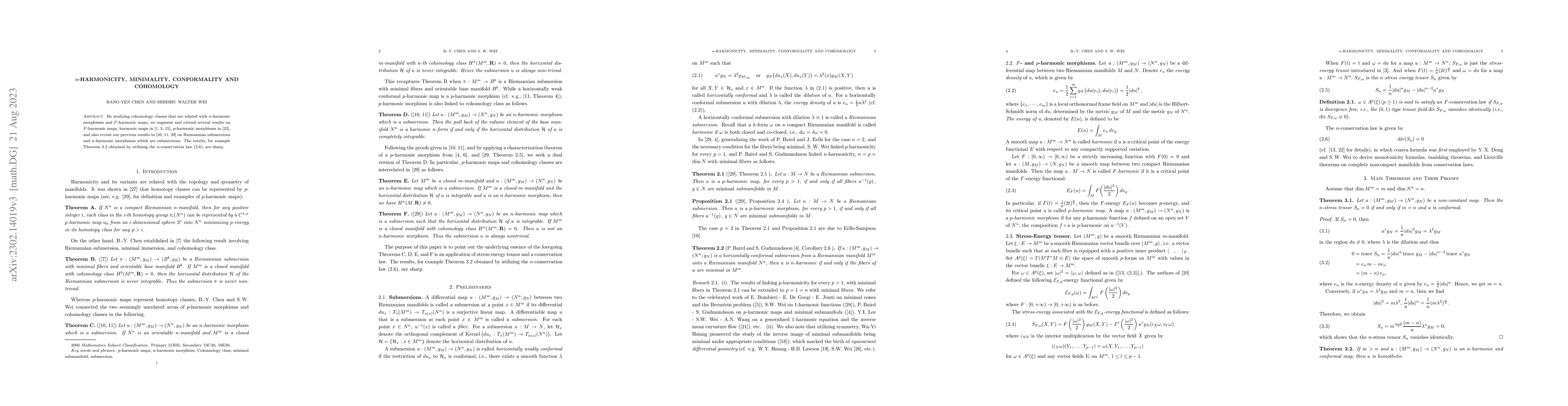 Thumbnail for $n$-Harmonicity, Minimality, Conformality and Cohomology