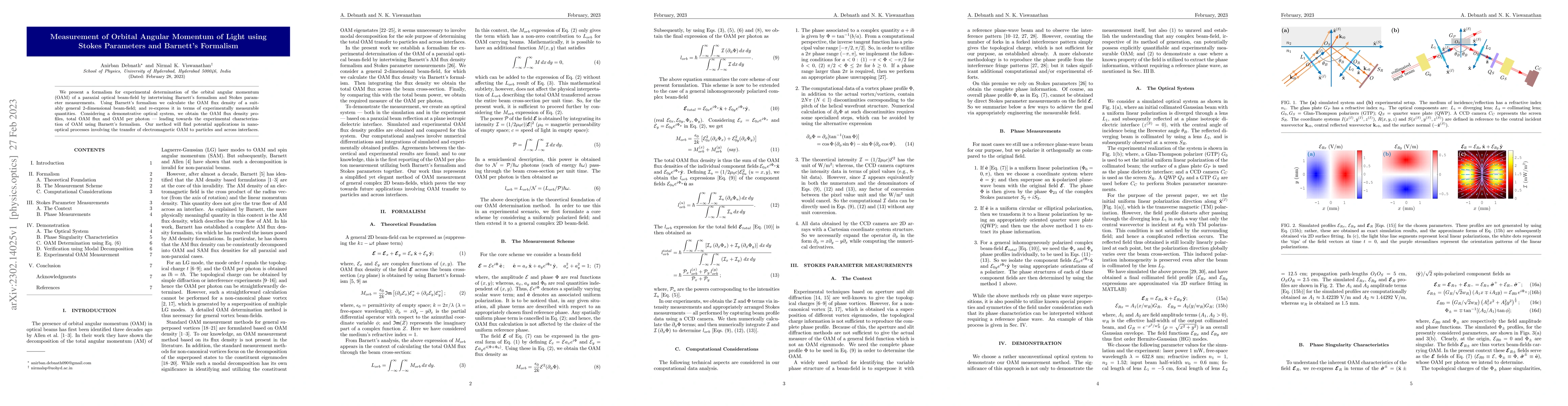 Thumbnail for Measurement of Orbital Angular Momentum of Light using Stokes Parameters
  and Barnett's Formalism