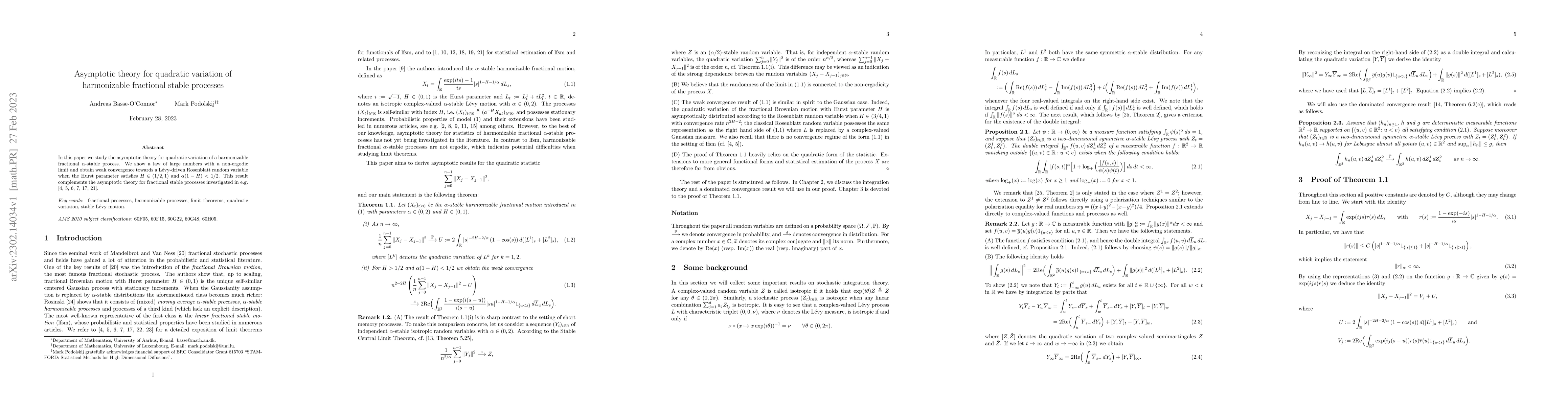 Thumbnail for Asymptotic theory for quadratic variation of harmonizable fractional
  stable processes