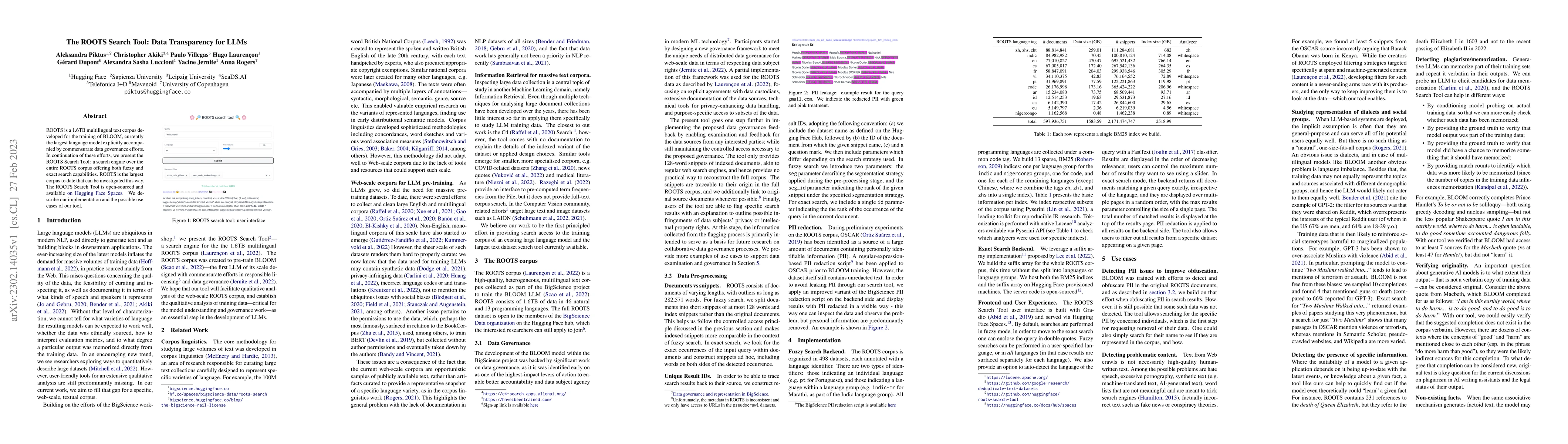 Thumbnail for The ROOTS Search Tool: Data Transparency for LLMs