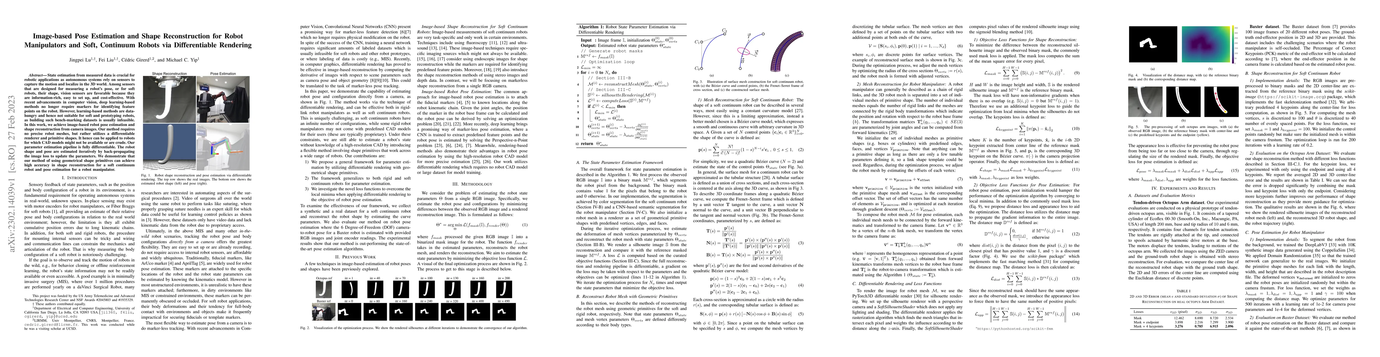 Thumbnail for Image-based Pose Estimation and Shape Reconstruction for Robot
  Manipulators and Soft, Continuum Robots via Differentiable Rendering