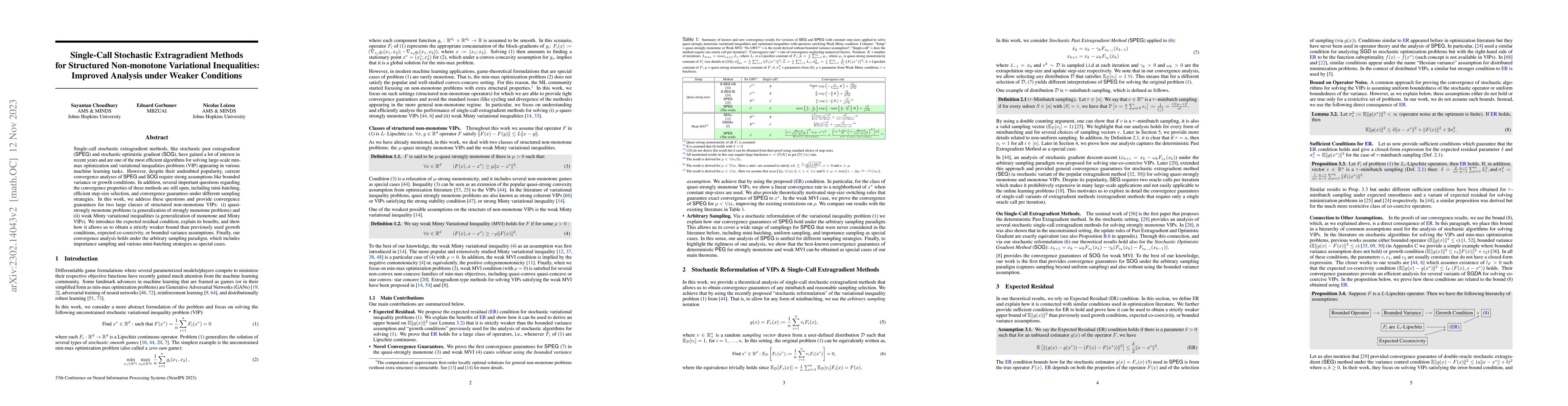 Thumbnail for Single-Call Stochastic Extragradient Methods for Structured Non-monotone
  Variational Inequalities: Improved Analysis under Weaker Conditions
