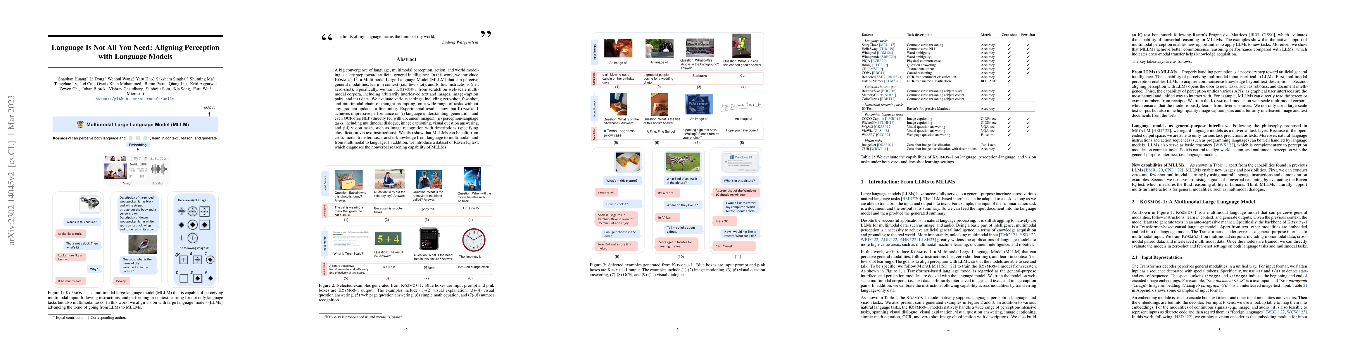 Thumbnail for Language Is Not All You Need: Aligning Perception with Language Models