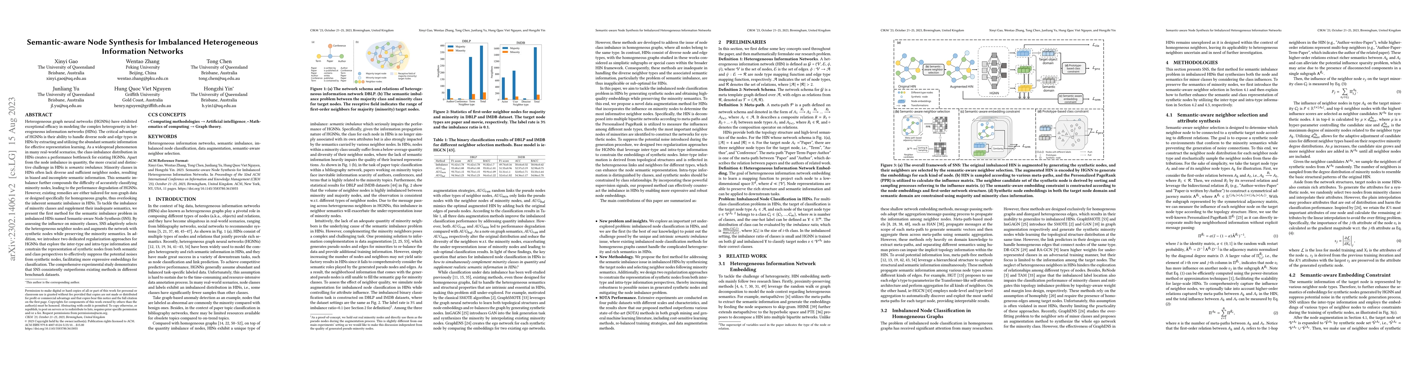 Thumbnail for Semantic-aware Node Synthesis for Imbalanced Heterogeneous Information
  Networks