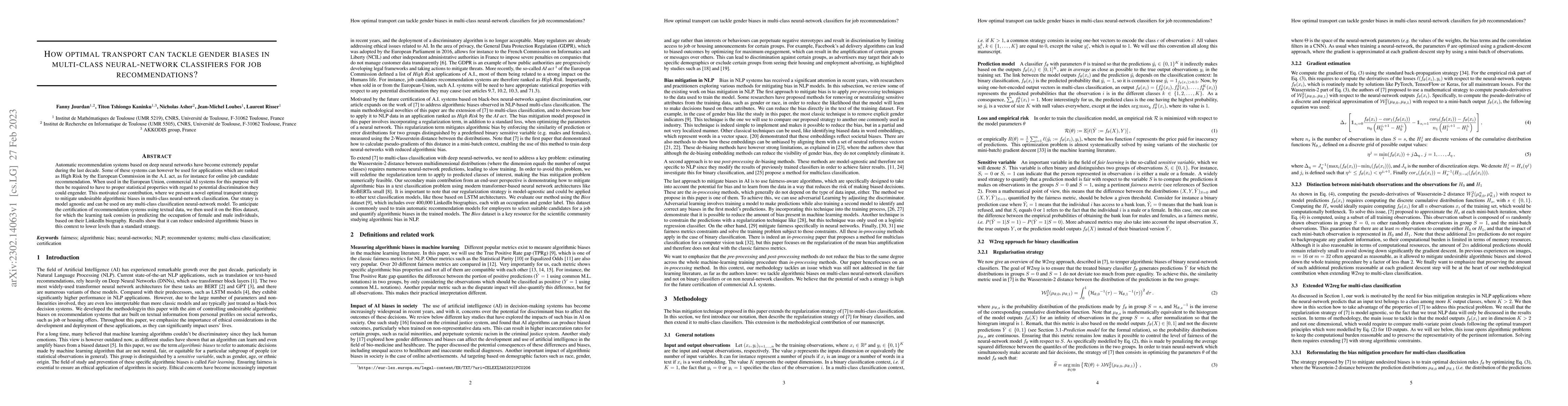 Thumbnail for How optimal transport can tackle gender biases in multi-class
  neural-network classifiers for job recommendations?