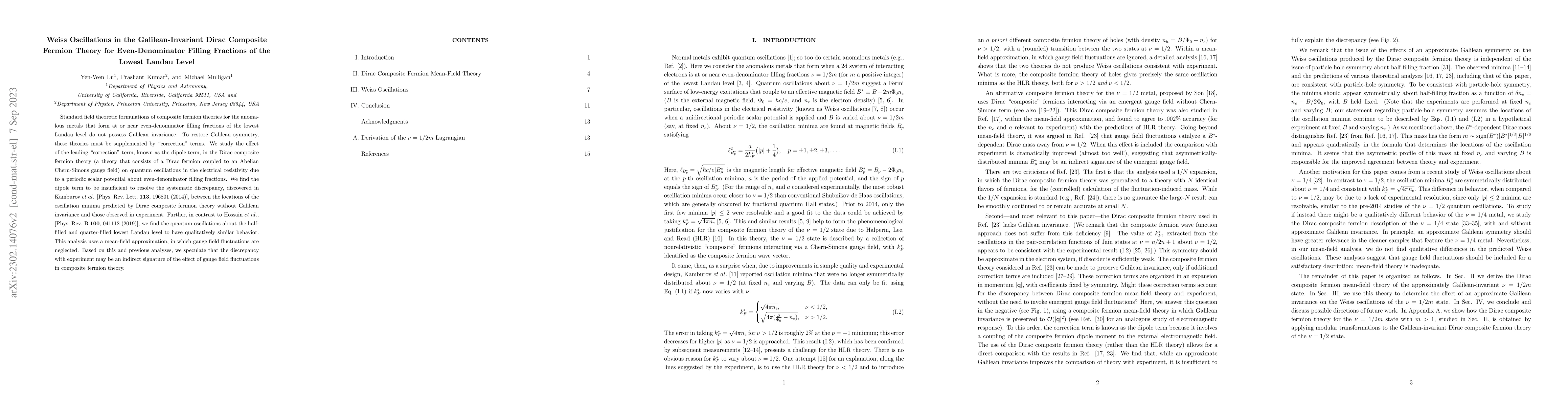 Thumbnail for Weiss Oscillations in the Galilean-Invariant Dirac Composite Fermion
  Theory for Even-Denominator Filling Fractions of the Lowest Landau Level