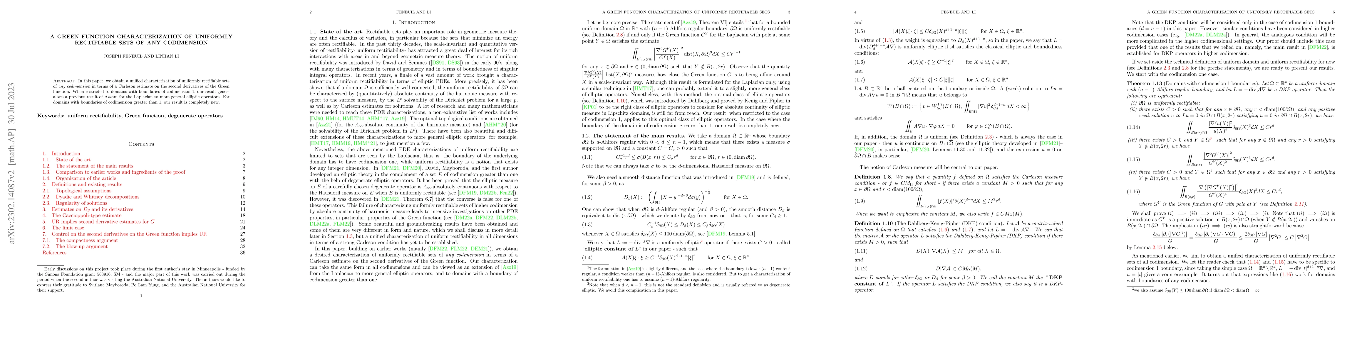 Thumbnail for A Green function characterization of uniformly rectifiable sets of any
  codimension