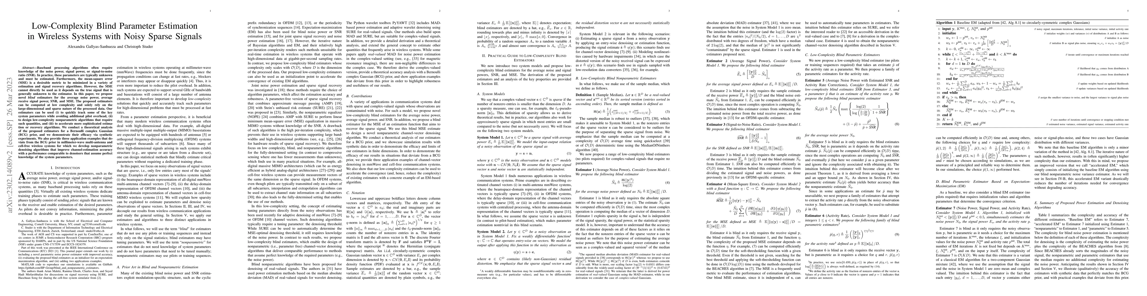 Thumbnail for Low-Complexity Blind Parameter Estimation in Wireless Systems with Noisy
  Sparse Signals