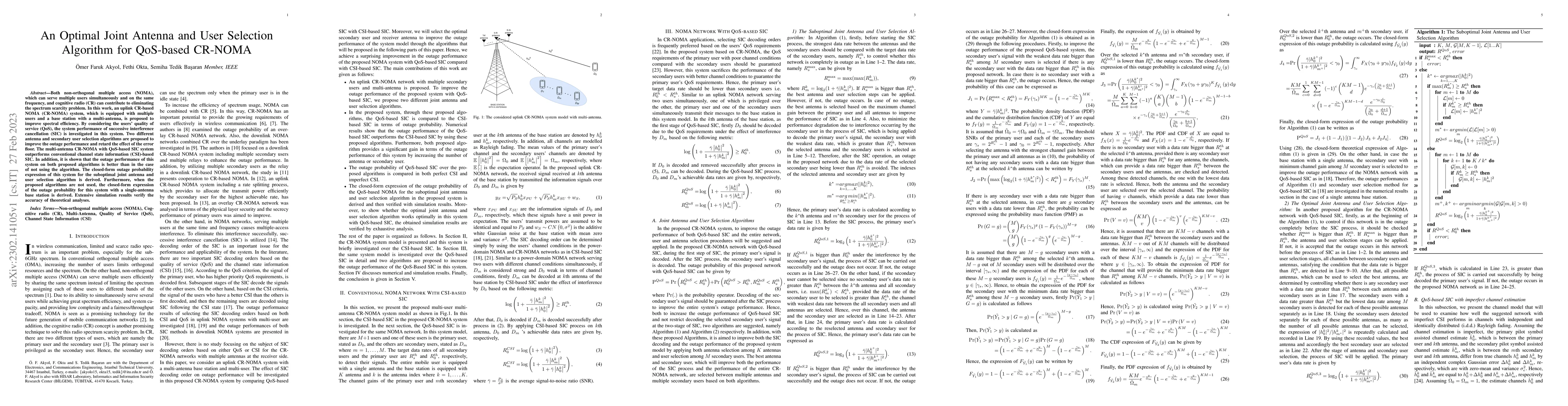 Thumbnail for An Optimal Joint Antenna and User Selection Algorithm for QoS-based
  CR-NOMA