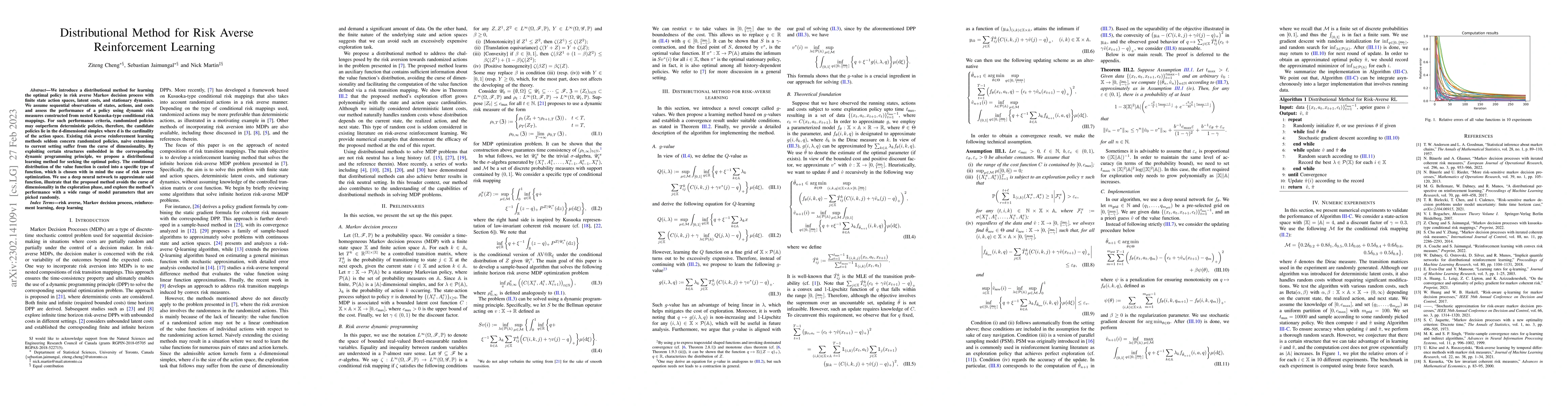 Thumbnail for Distributional Method for Risk Averse Reinforcement Learning