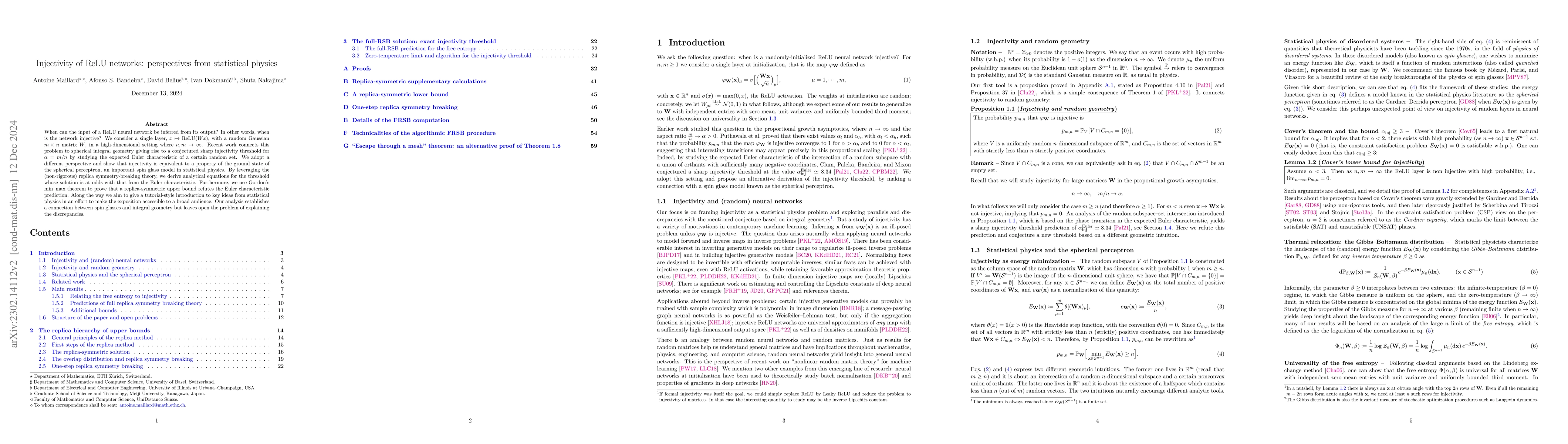 Thumbnail for Injectivity of ReLU networks: perspectives from statistical physics