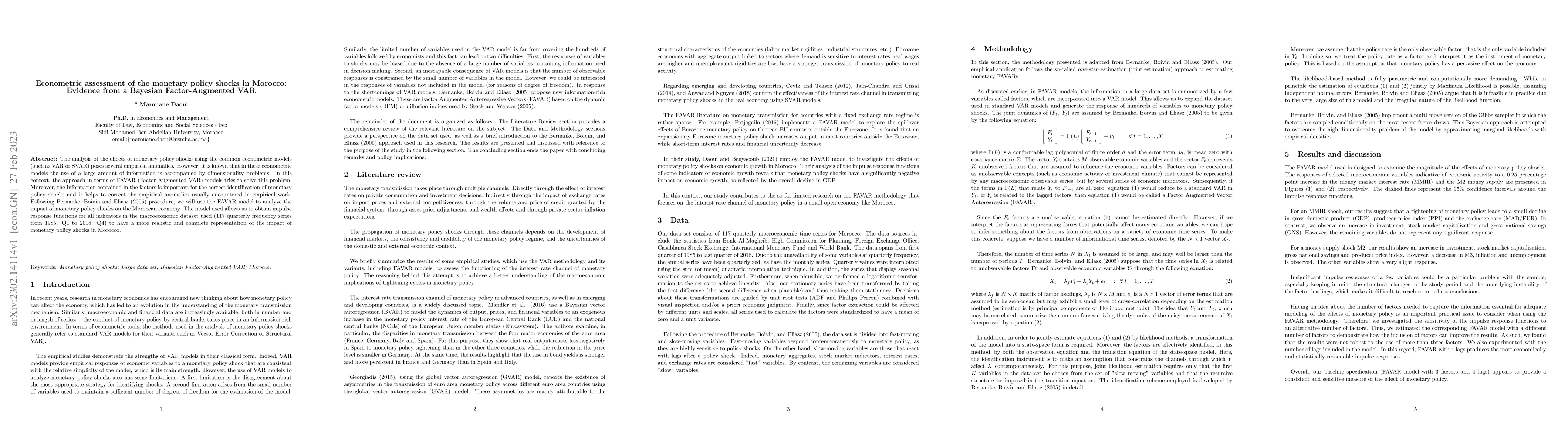 Thumbnail for Econometric assessment of the monetary policy shocks in Morocco:
  Evidence from a Bayesian Factor-Augmented VAR