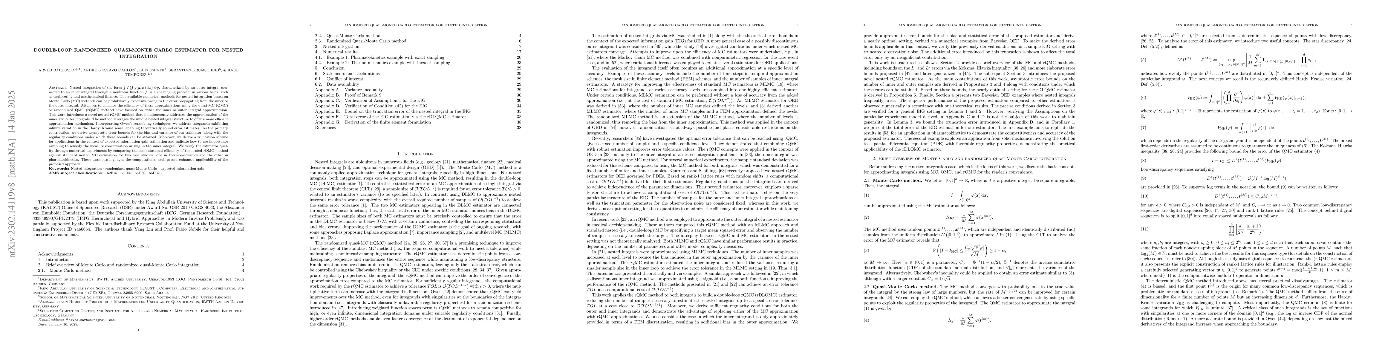 Thumbnail for Double-loop randomized quasi-Monte Carlo estimator for nested
  integration
