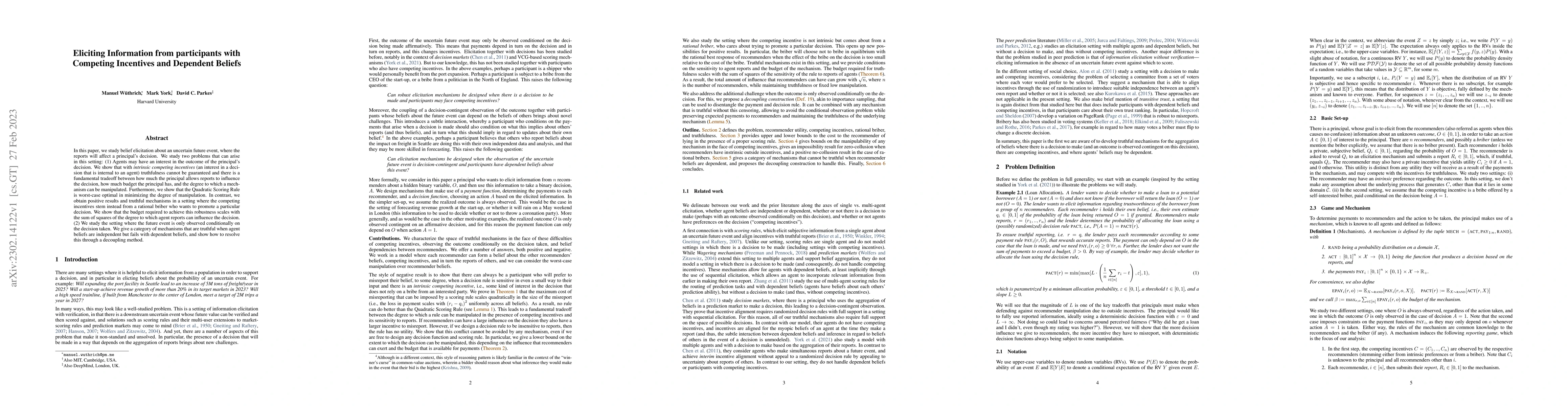 Thumbnail for Eliciting Information from participants with Competing Incentives and
  Dependent Beliefs
