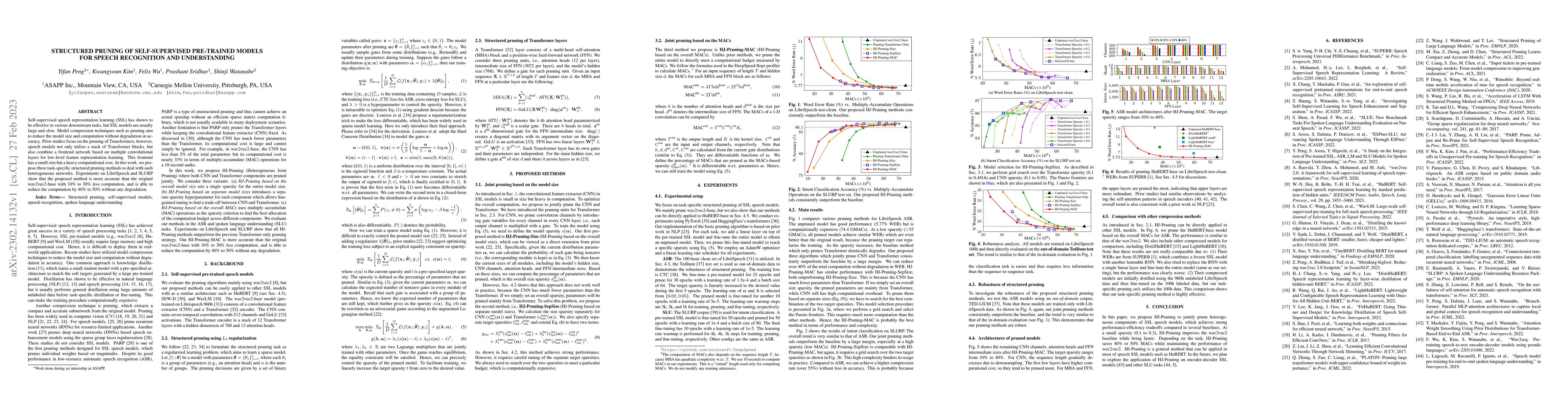 Thumbnail for Structured Pruning of Self-Supervised Pre-trained Models for Speech
  Recognition and Understanding