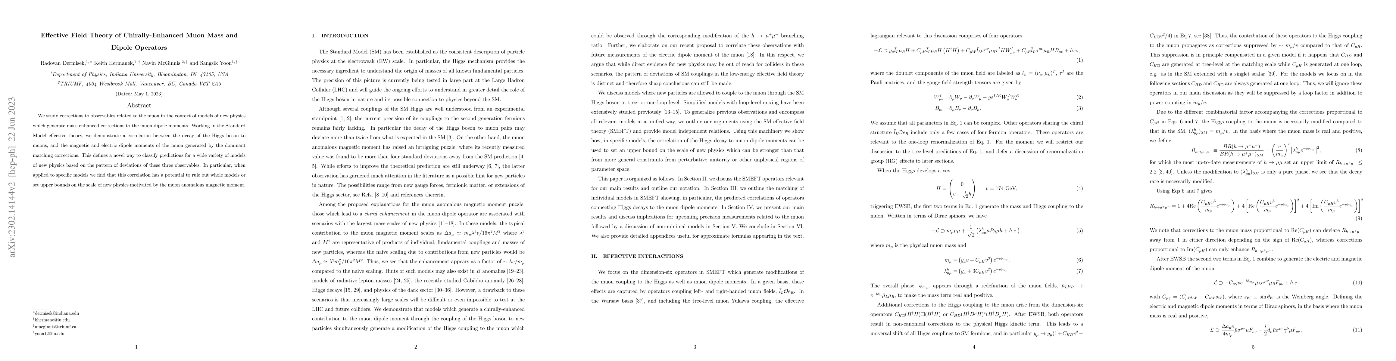 Thumbnail for Effective Field Theory of Chirally-Enhanced Muon Mass and Dipole
  Operators