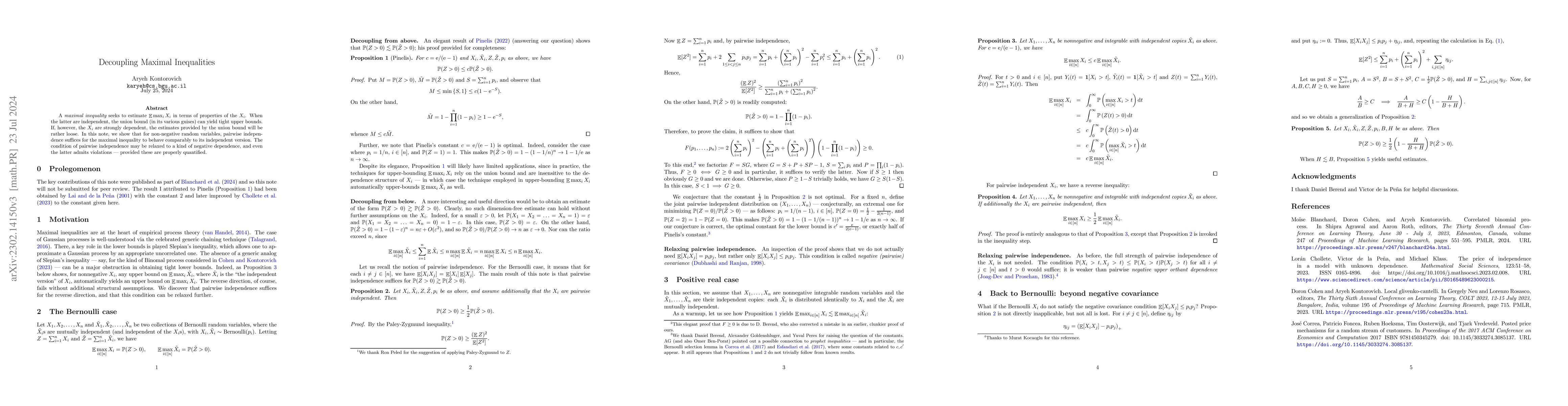 Thumbnail for Decoupling Maximal Inequalities