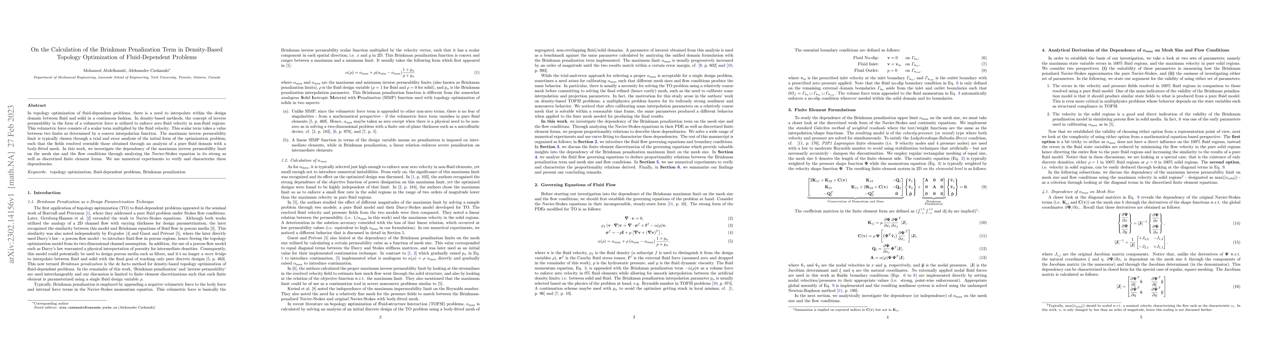 Thumbnail for On the Calculation of the Brinkman Penalization Term in Density-Based
  Topology Optimization of Fluid-Dependent Problems