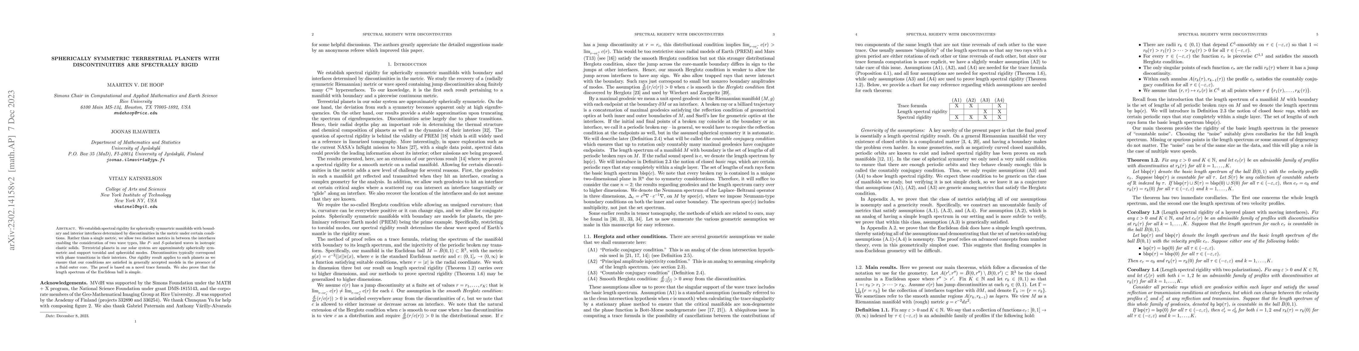 Thumbnail for Spherically symmetric terrestrial planets with discontinuities are
  spectrally rigid