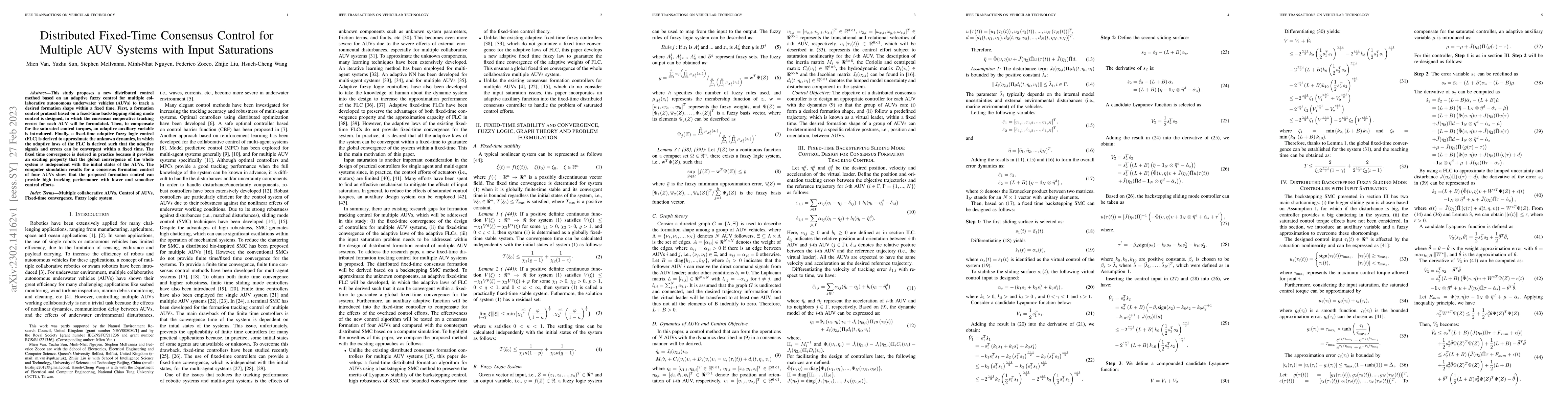 Thumbnail for Distributed Fixed-Time Consensus Control for Multiple AUV Systems with
  Input Saturations