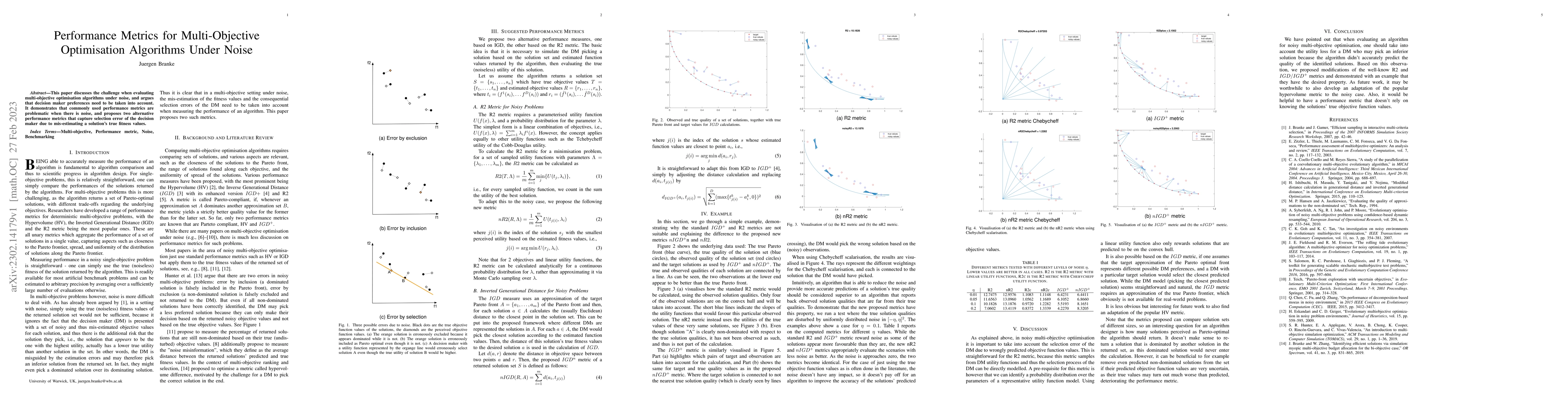 Thumbnail for Performance Metrics for Multi-Objective Optimisation Algorithms Under
  Noise