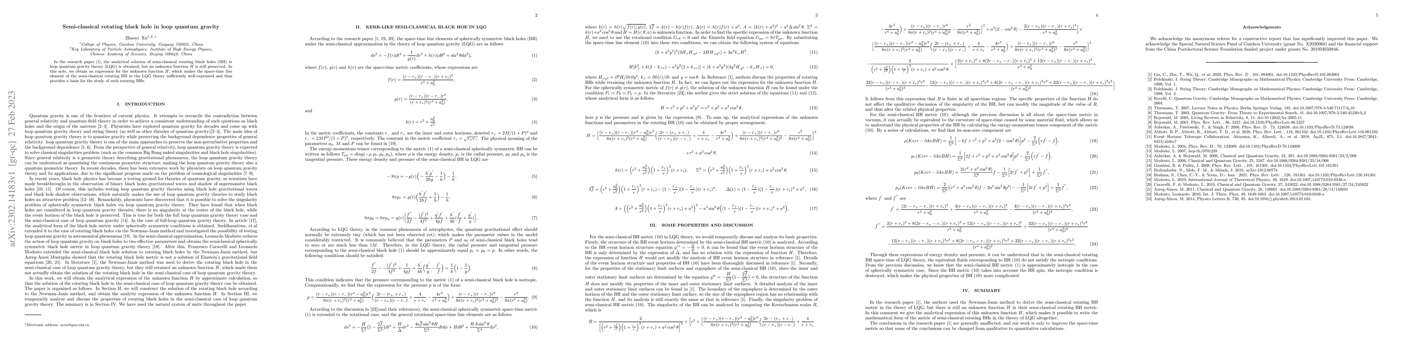 Thumbnail for Semi-classical rotating black hole in loop quantum gravity