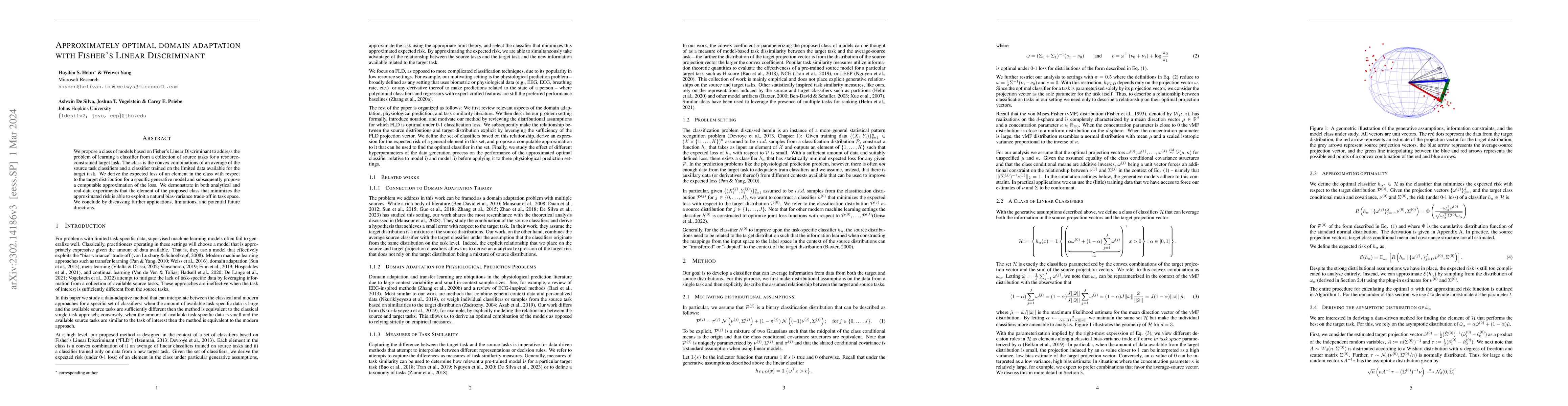 Thumbnail for Approximately optimal domain adaptation with Fisher's Linear
  Discriminant