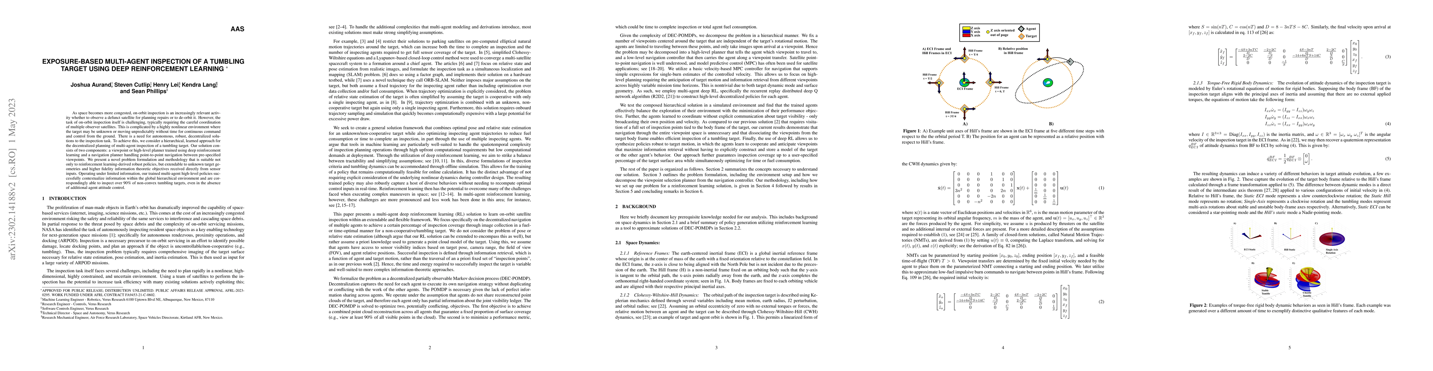 Thumbnail for Exposure-Based Multi-Agent Inspection of a Tumbling Target Using Deep
  Reinforcement Learning