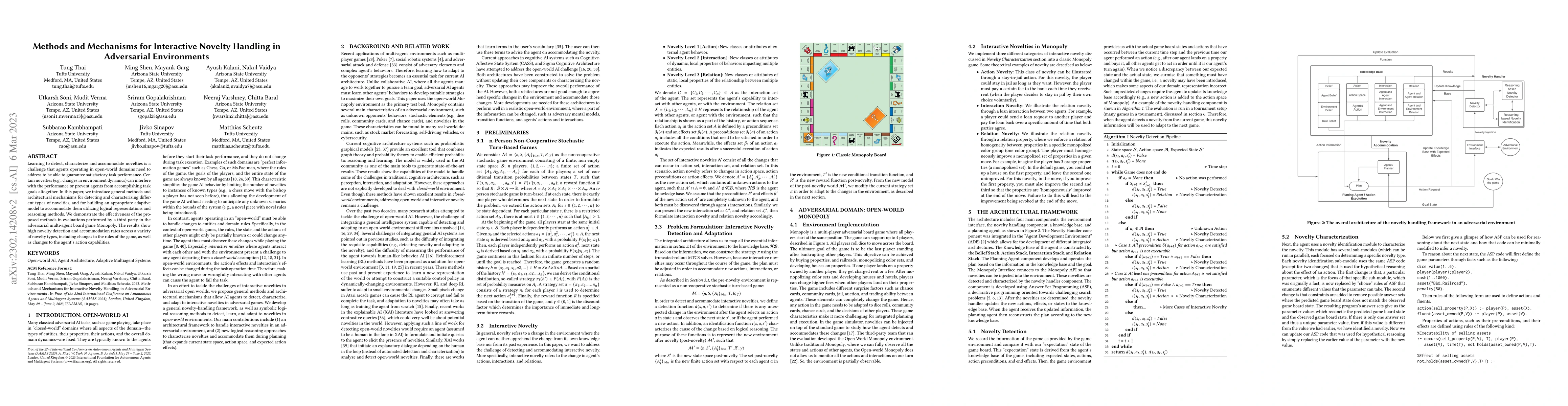 Thumbnail for Methods and Mechanisms for Interactive Novelty Handling in Adversarial
  Environments