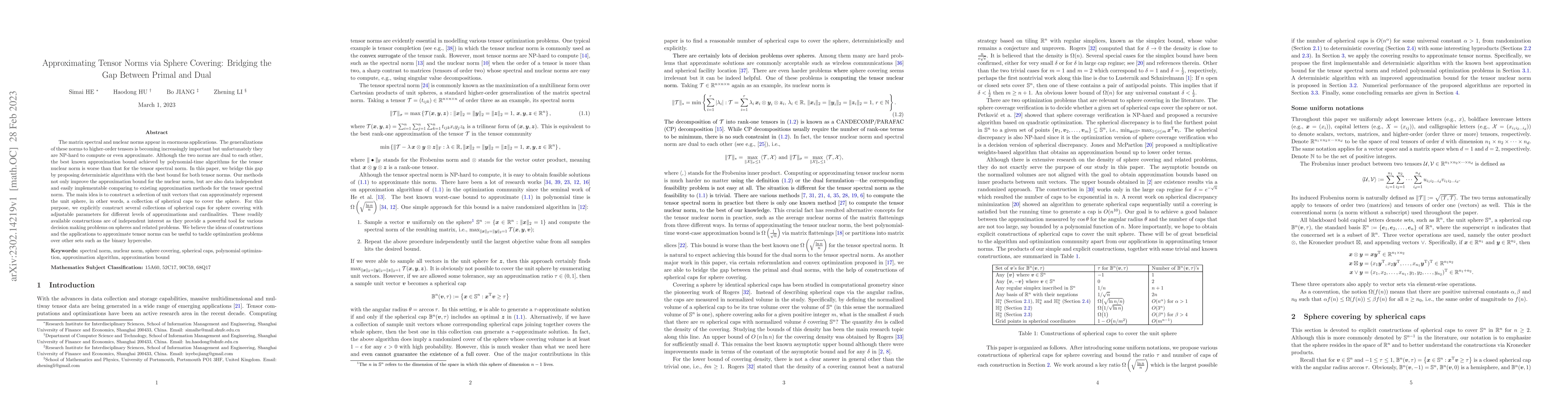Thumbnail for Approximating Tensor Norms via Sphere Covering: Bridging the Gap Between
  Primal and Dual