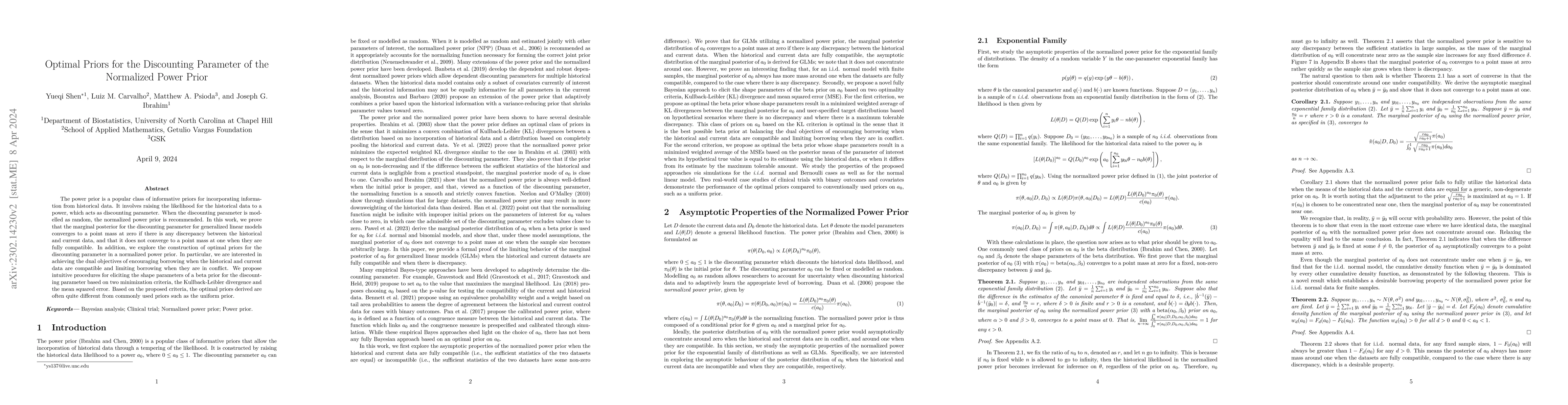 Thumbnail for Optimal Priors for the Discounting Parameter of the Normalized Power
  Prior