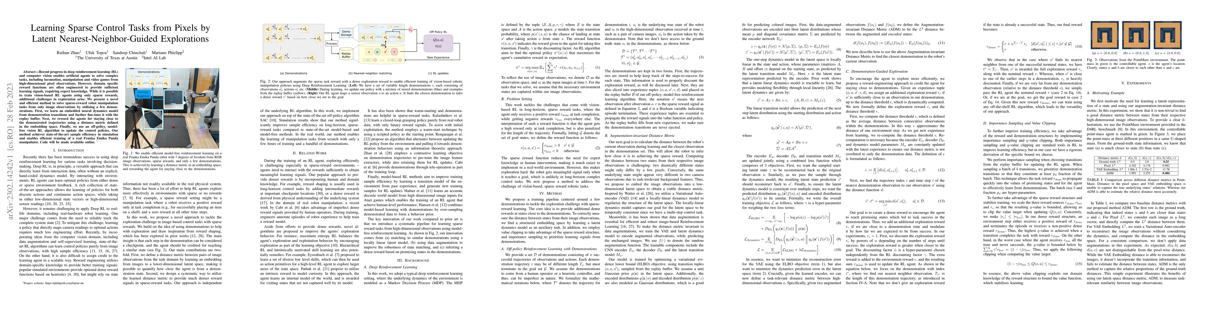 Thumbnail for Learning Sparse Control Tasks from Pixels by Latent
  Nearest-Neighbor-Guided Explorations