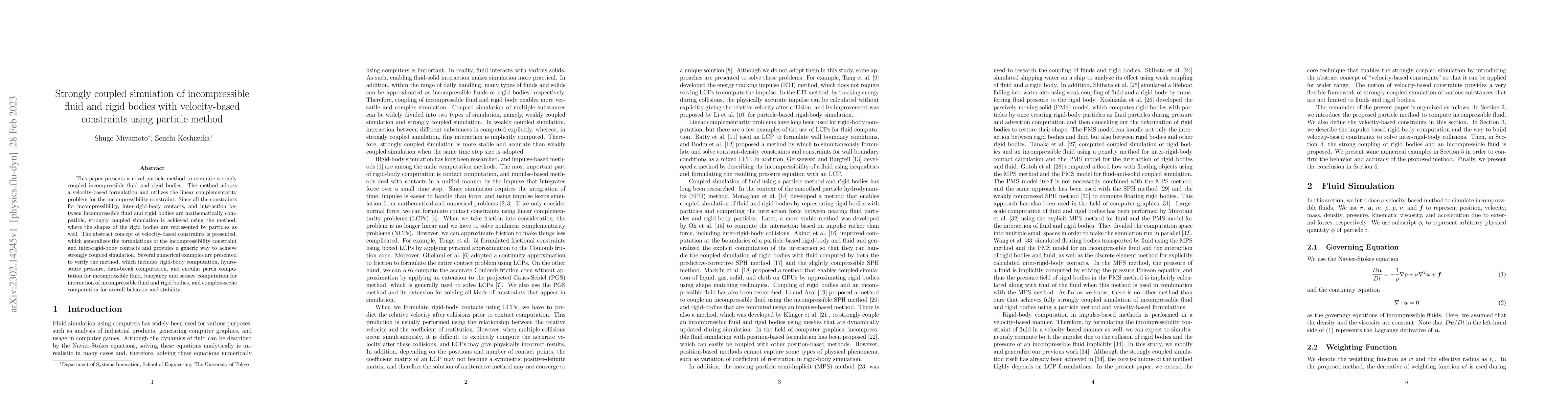 Thumbnail for Strongly coupled simulation of incompressible fluid and rigid bodies
  with velocity-based constraints using particle method