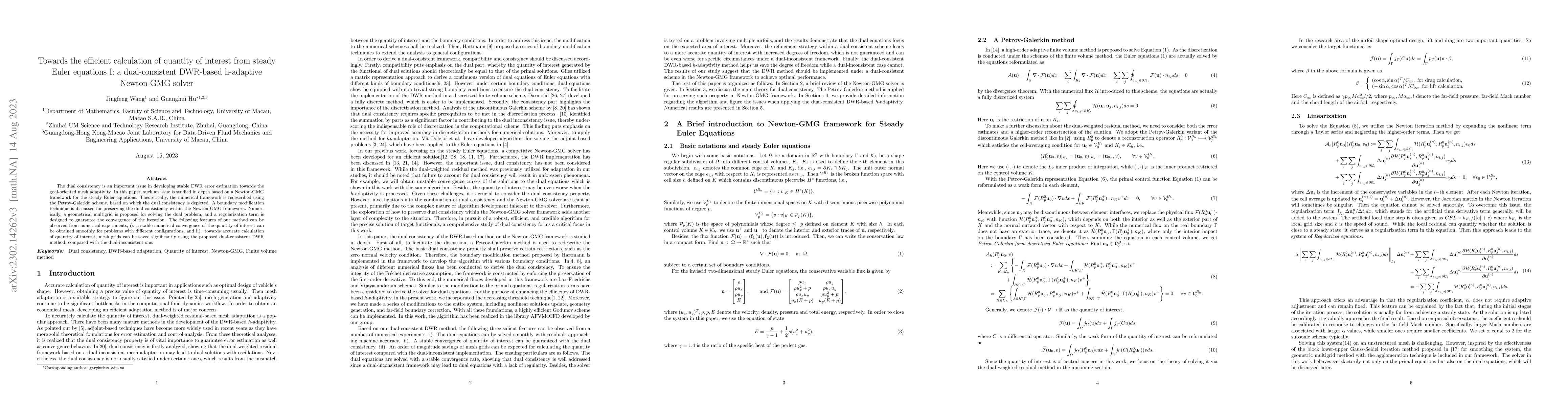 Thumbnail for Towards the efficient calculation of quantity of interest from steady
  Euler equations I: a dual-consistent DWR-based h-adaptive Newton-GMG solver