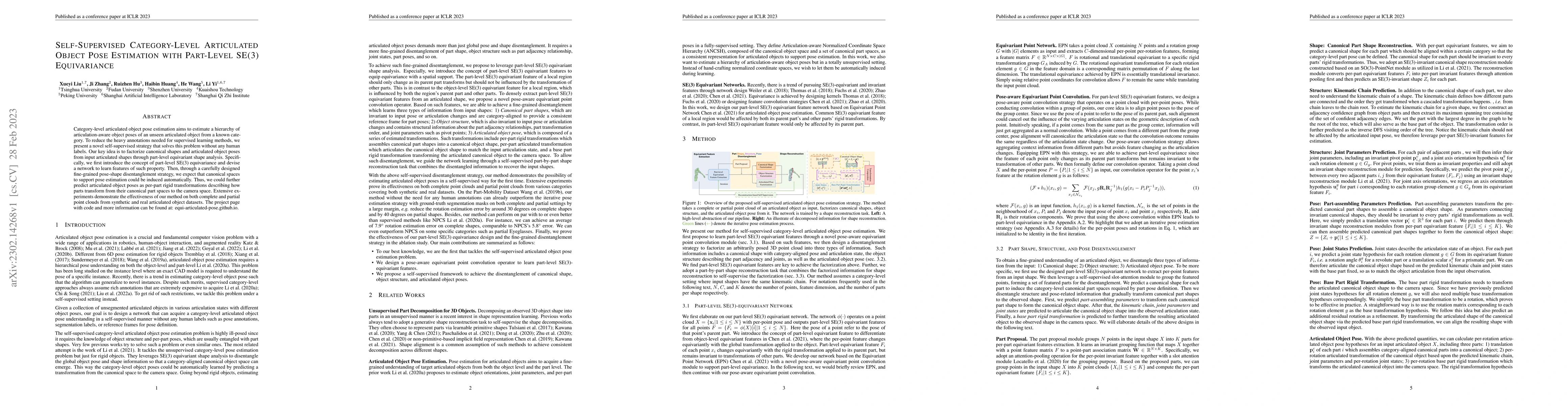 Thumbnail for Self-Supervised Category-Level Articulated Object Pose Estimation with
  Part-Level SE(3) Equivariance