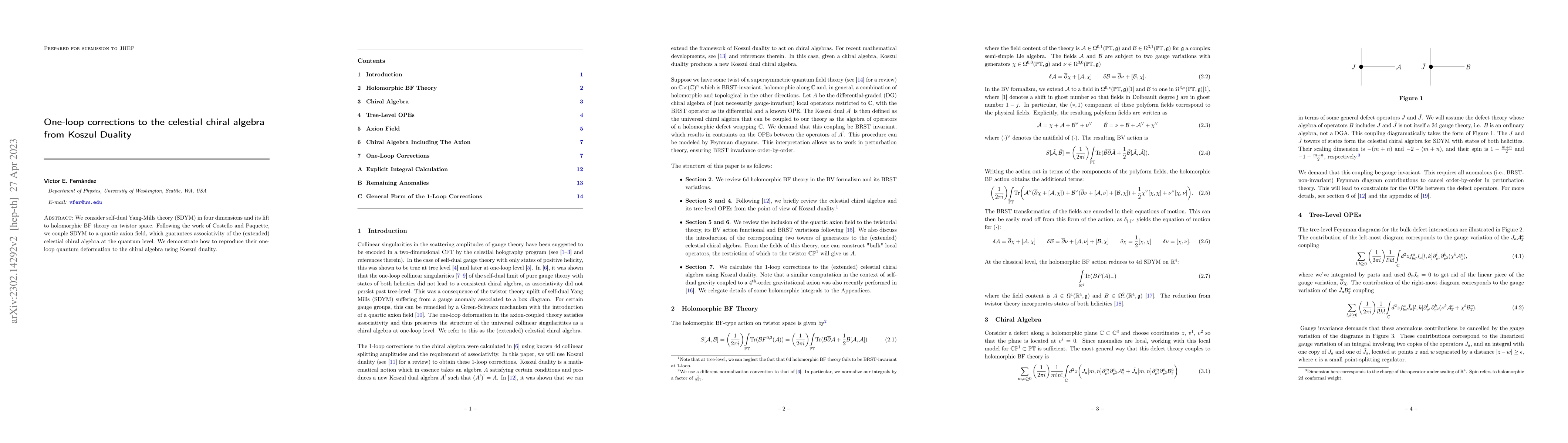 Thumbnail for One-loop corrections to the celestial chiral algebra from Koszul Duality