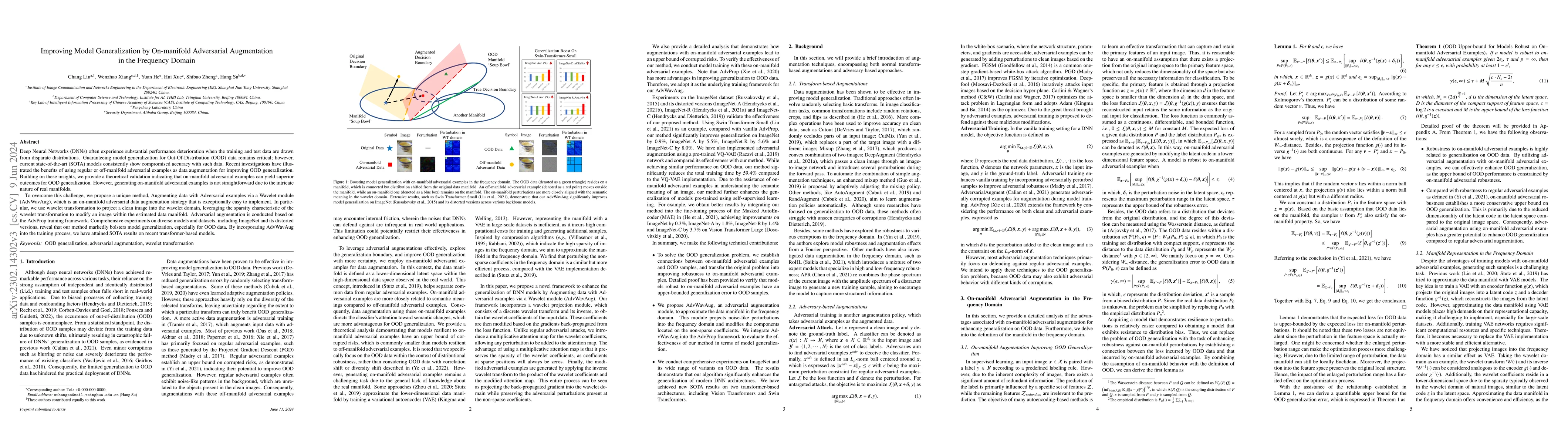 Thumbnail for Improving Model Generalization by On-manifold Adversarial Augmentation
  in the Frequency Domain