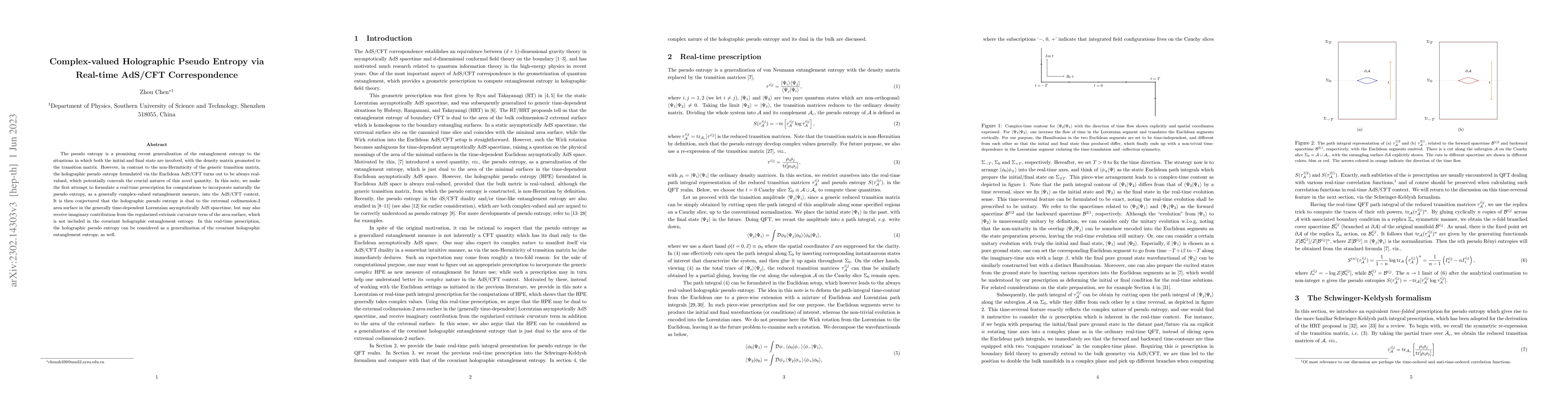 Thumbnail for Complex-valued Holographic Pseudo Entropy via Real-time AdS/CFT
  Correspondence