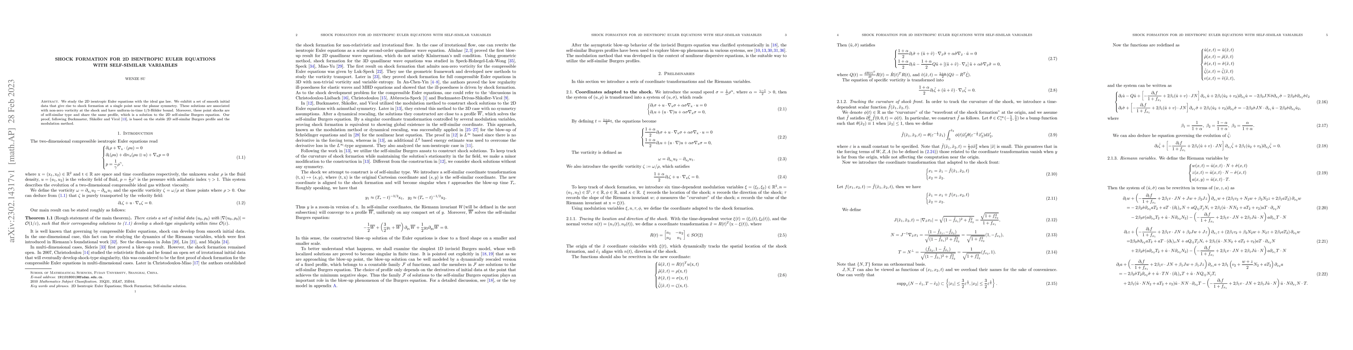 Thumbnail for Shock formation for 2D Isentropic Euler equations with self-similar
  variables