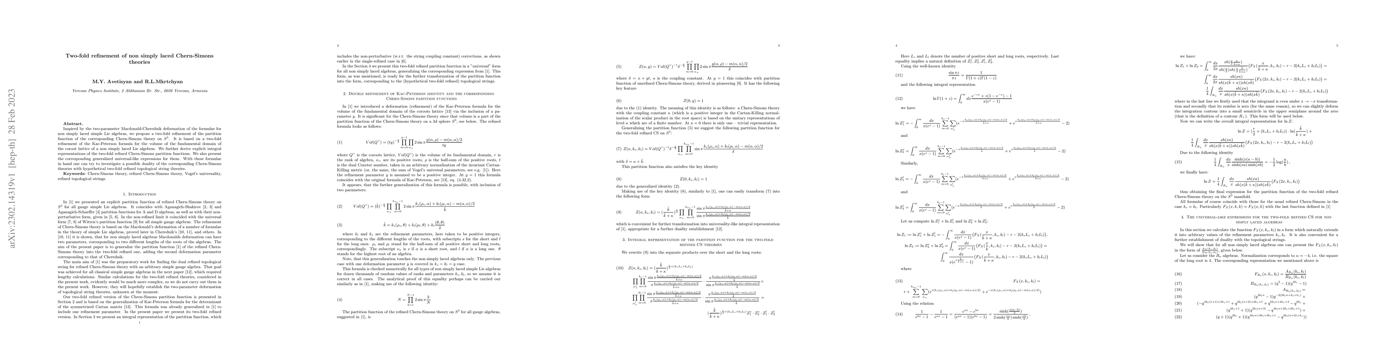 Thumbnail for Two-fold refinement of non simply laced Chern-Simons theories