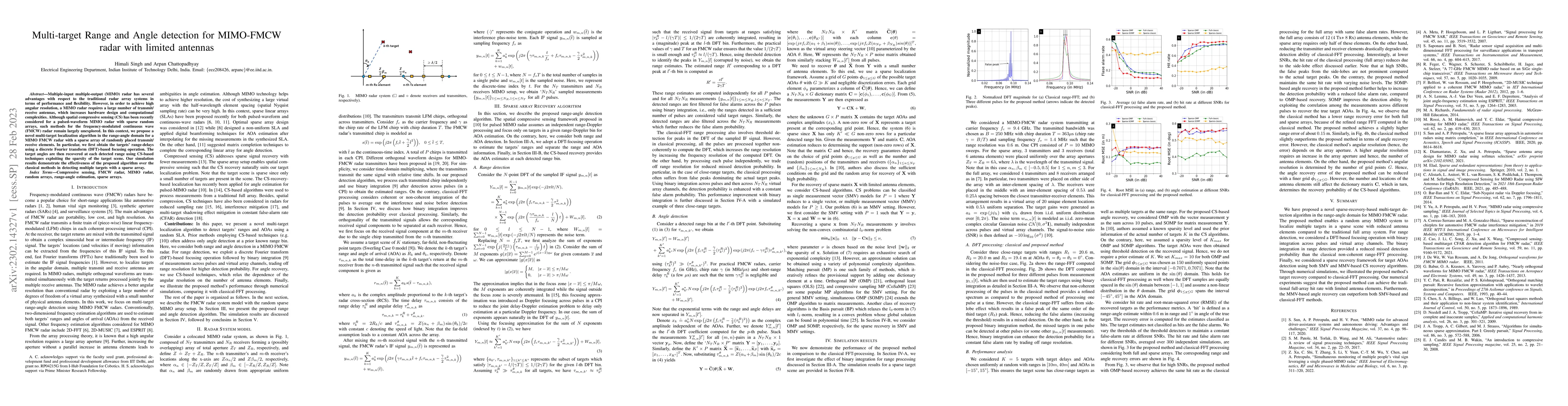 Thumbnail for Multi-target Range and Angle detection for MIMO-FMCW radar with limited
  antennas