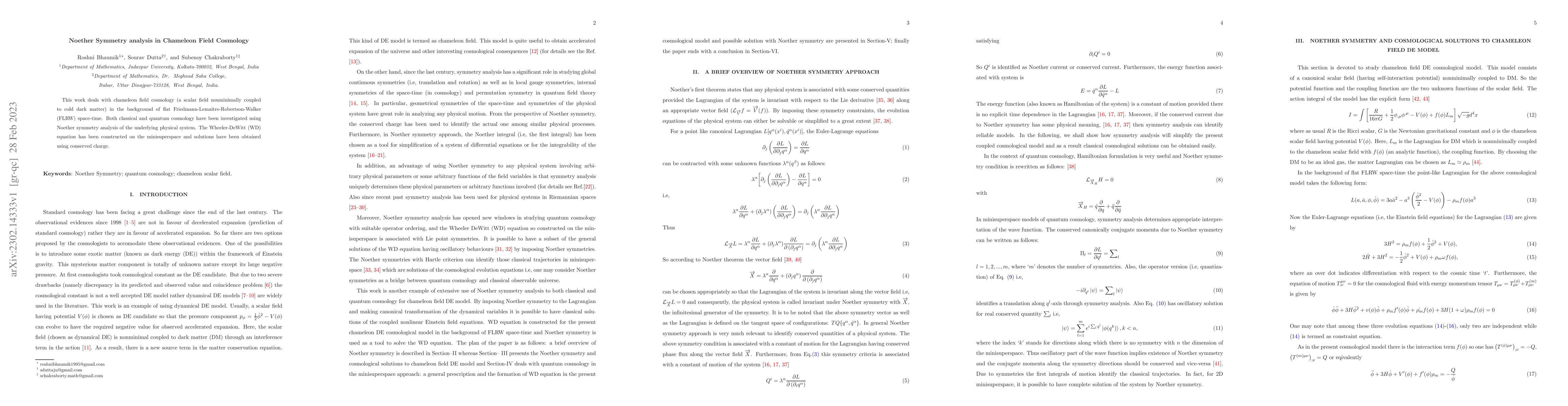 Thumbnail for Noether Symmetry analysis in Chameleon Field Cosmology