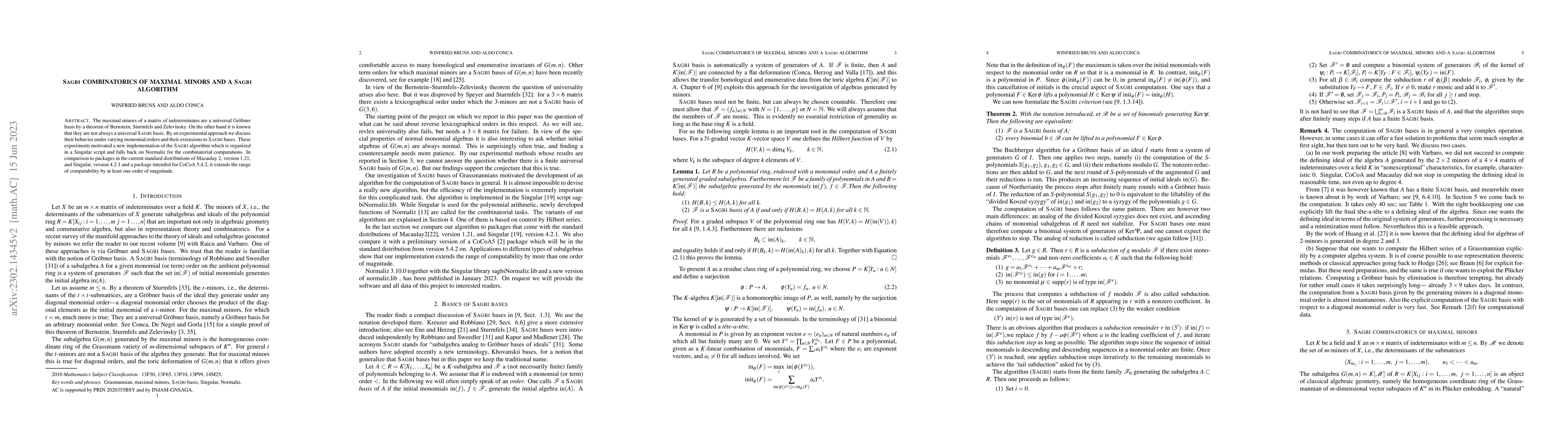 Thumbnail for Sagbi combinatorics of maximal minors and a Sagbi algorithm