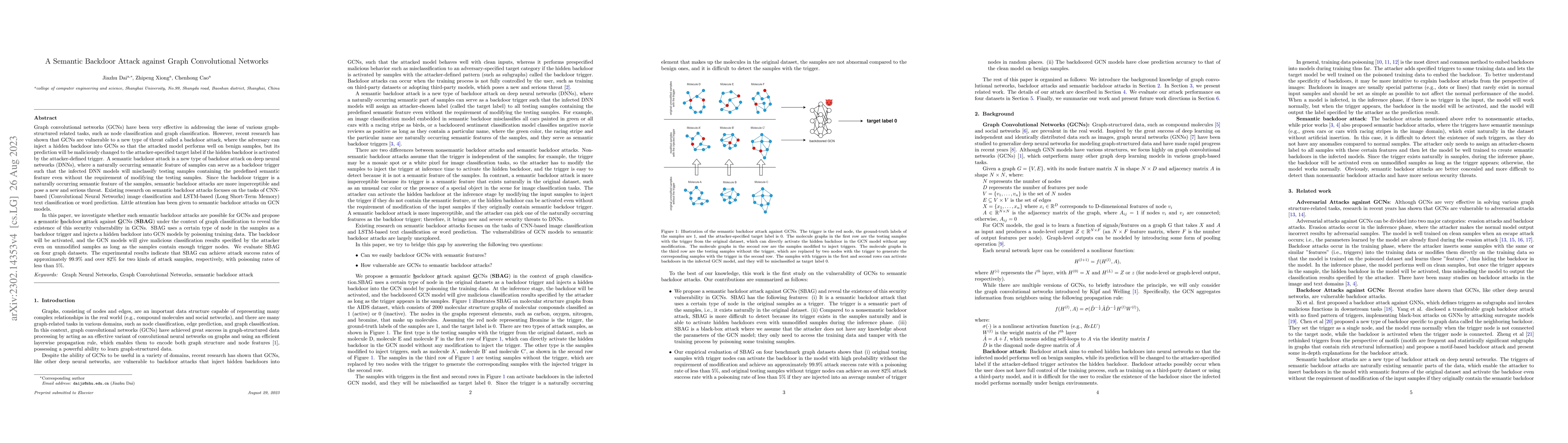 Thumbnail for A semantic backdoor attack against Graph Convolutional Networks