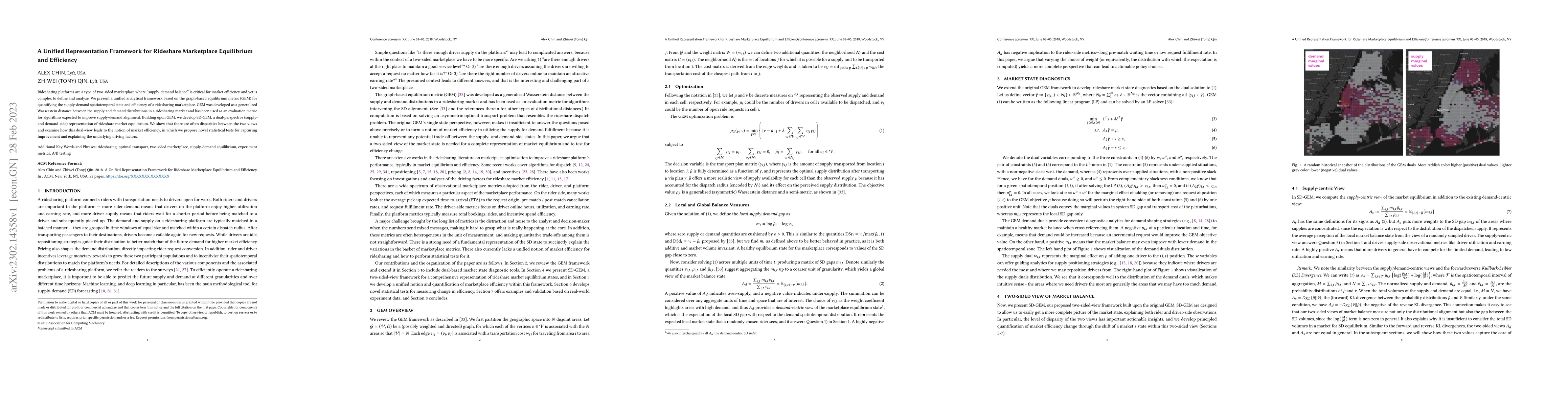 Thumbnail for A Unified Representation Framework for Rideshare Marketplace Equilibrium
  and Efficiency