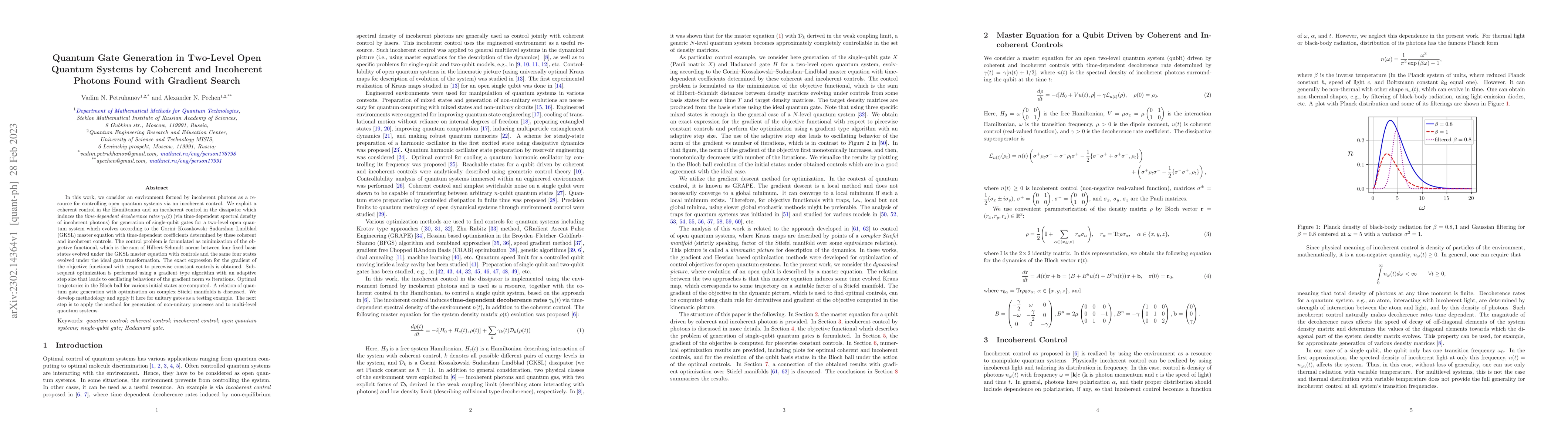 Thumbnail for Quantum Gate Generation in Two-Level Open Quantum Systems by Coherent
  and Incoherent Photons Found with Gradient Search