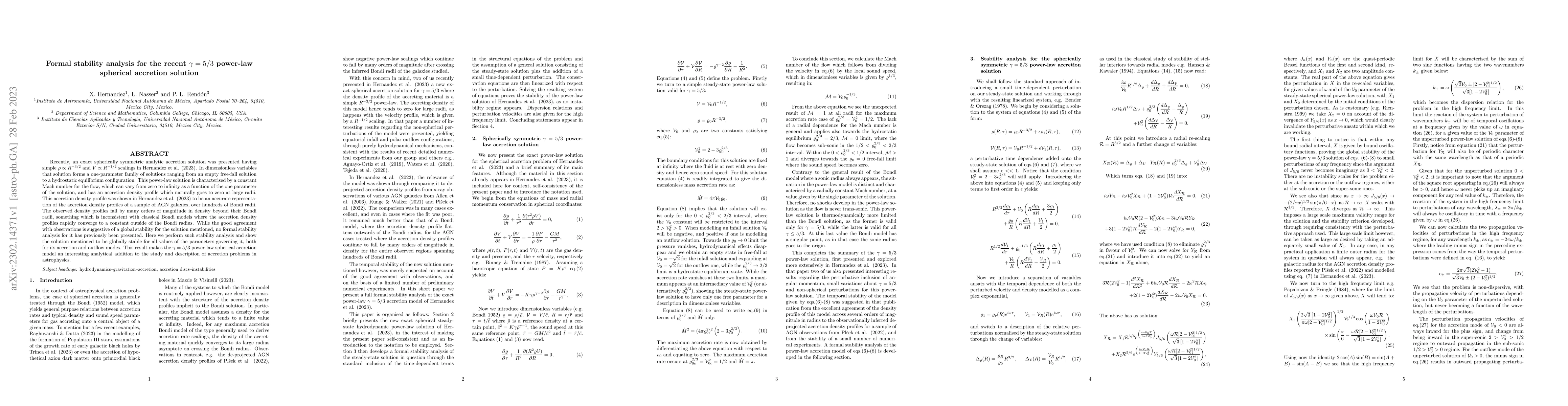 Thumbnail for Formal stability analysis for the recent $\gamma=5/3$ power-law
  spherical accretion solution