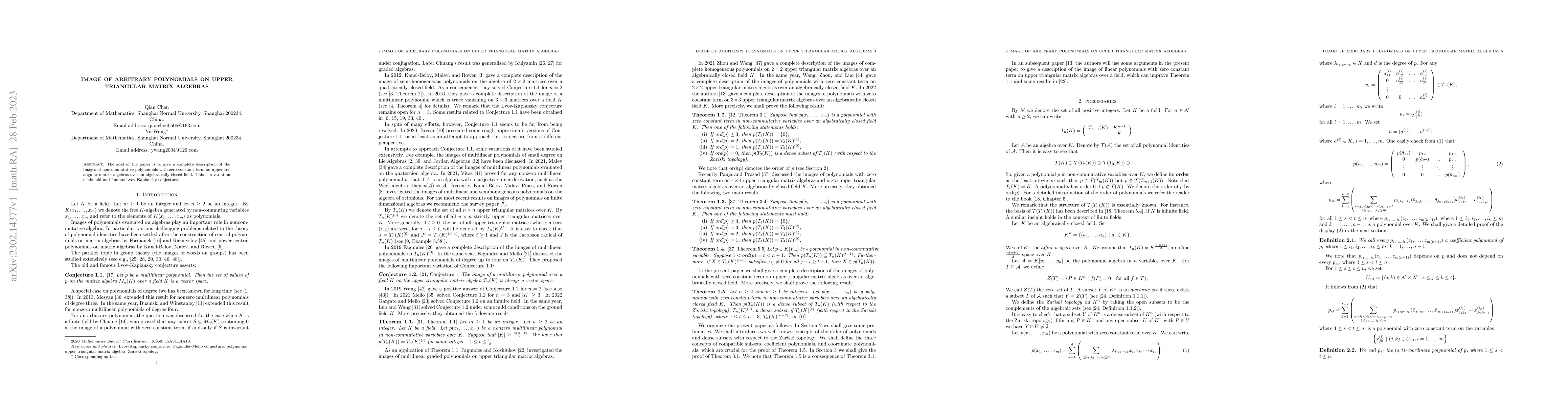 Thumbnail for Image of arbitrary polynomials on upper triangular matrix algebras